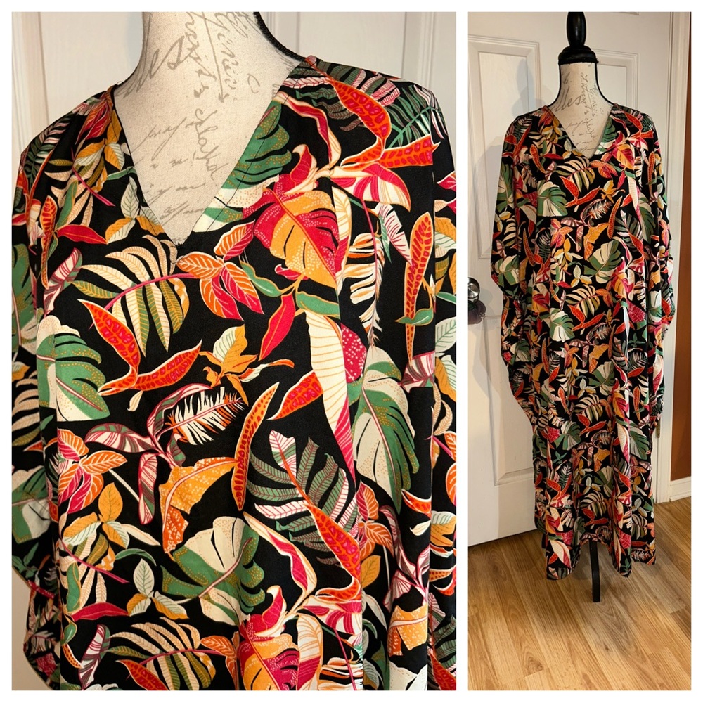 Palm Tropical Foliage Plant Mumu Resortwear Loungewear Housedress by Gypsie Blu